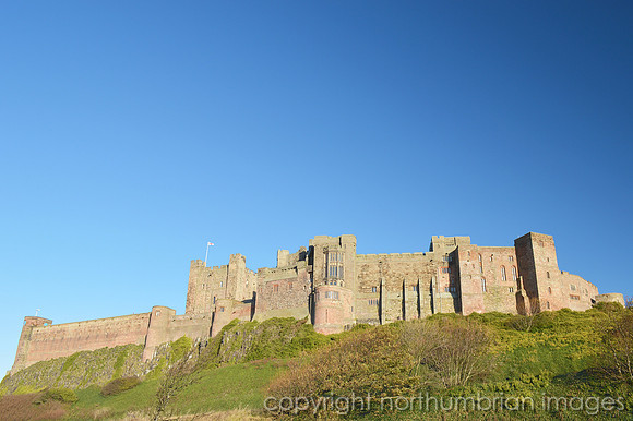 northumberland northumbria coast bamburgh castle blue sky